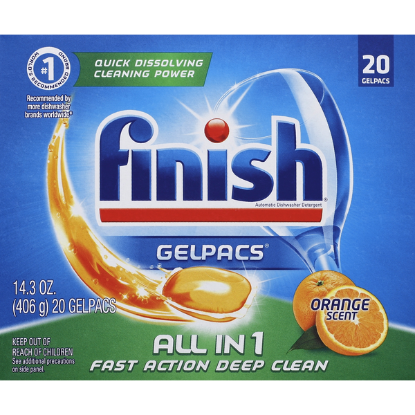 Dish Detergents Finish Automatic Dishwasher Detergent, Orange Scent, Gelpacs hero