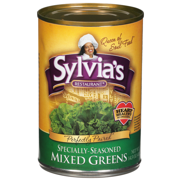 Canned & Jarred Vegetables Sylvia's Restaurant Mixed Greens, Specially-Seasoned hero