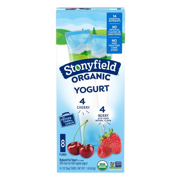 Yogurt, Kefir & Smoothies Stonyfield Organic Reduced Fat Yogurt Tubes Cherry & Berry hero