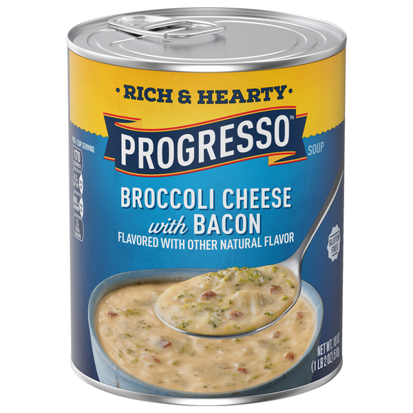 Prepared Soups & Salads Progresso Soup, Broccoli Cheese with Bacon hero