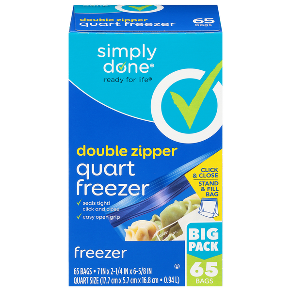 Food Storage Simply Done Double Zipper Quart Freezer Bags hero