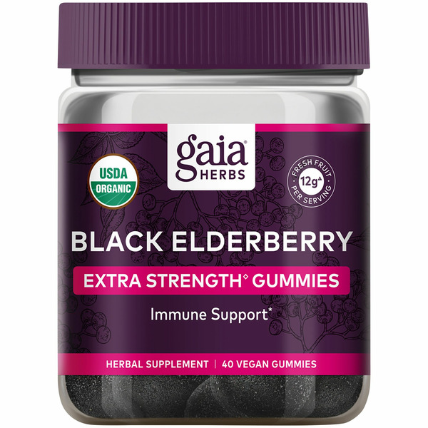 Gaia Herbs Black Elderberry, Extra Strength, Vegan Gummies hero