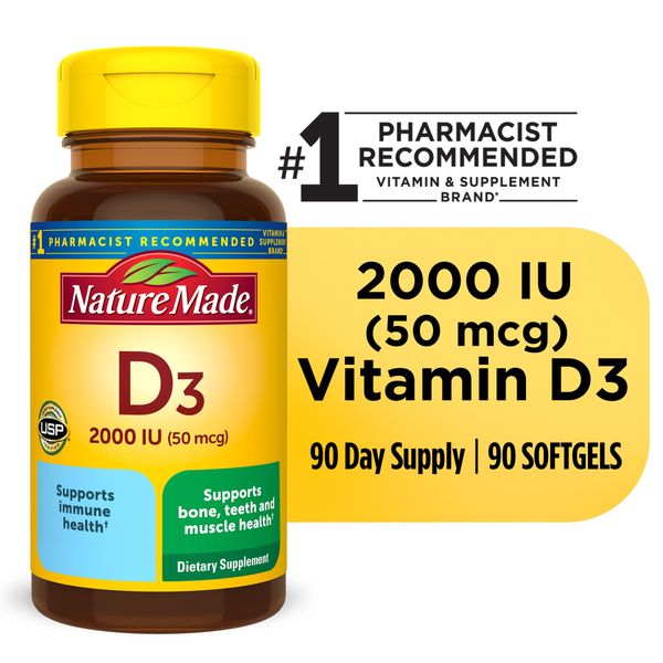 Vitamins & Supplements Nature Made Vitamin D3 2000 IU (50 mcg) Softgels hero