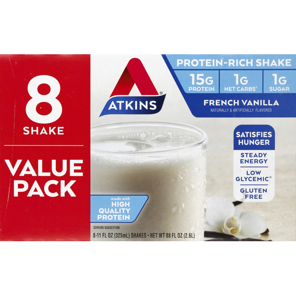 Protein & Meal Replacements Atkins Protein-Rich Shake, French Vanilla, 8 Value Pack hero