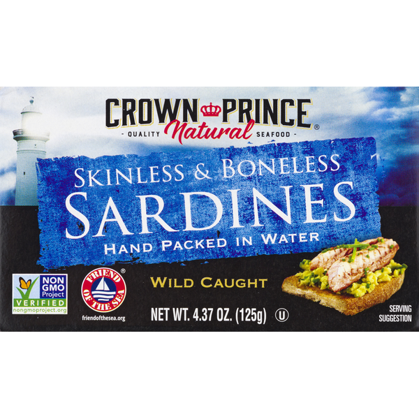 Canned Meat & Seafood Crown Prince Sardines, Wild Caught, Skinless & Boneless hero