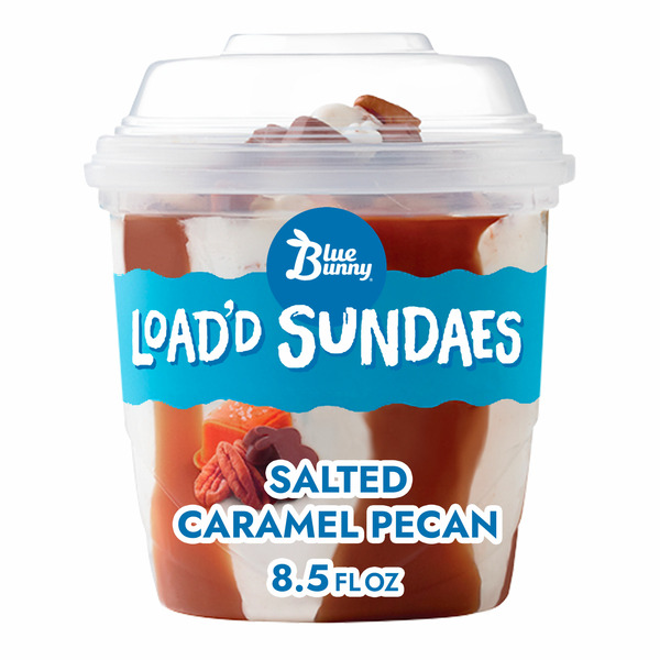 Ice Cream & Ice Blue Bunny Load'd Sundaes Salted Caramel Pecan Cup hero