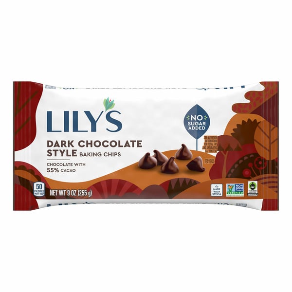 Baking Ingredients Lily's Dark Chocolate Style No Sugar Added Baking Chips hero