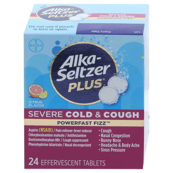 Alka-Seltzer Plus Severe Cold & Cough, Citrus Flavor, Effervescent Tablets hero