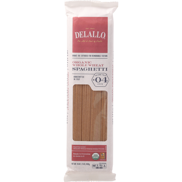 Dry Pasta DeLallo Spaghetti, Organic, Whole Wheat, No. 04 Cut hero