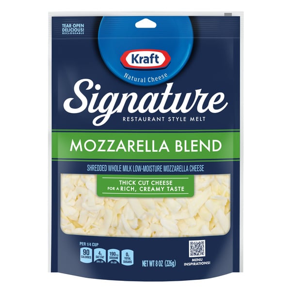 Packaged Cheese Kraft Signature Thick Shreds Mozzarella Blend Cheese oz Bag hero