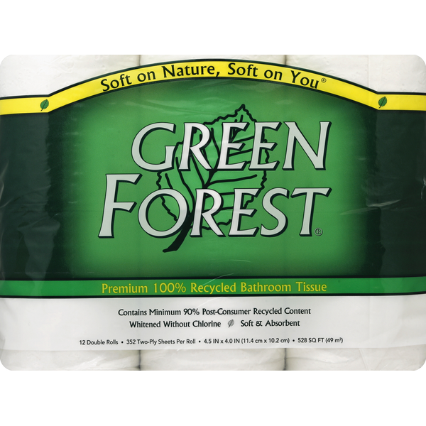 Paper Goods Green Forest Bathroom Tissue, Premium 100% Recycled, Double, Two-Ply hero