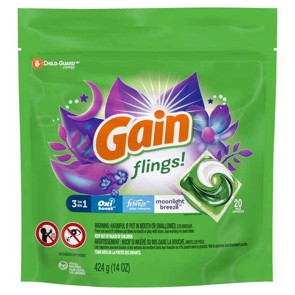 Laundry Gain flings! Laundry Detergent Pacs, Moonlight Breeze Scent hero