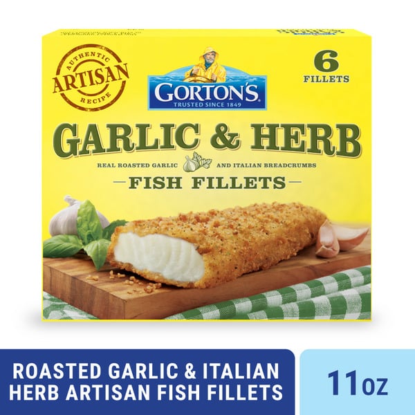 Frozen Meat & Seafood Gorton's Roasted Garlic & Italian Herb Breaded Fish Fillets hero