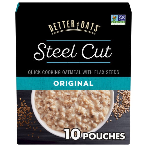 Hot Cereal & Pancake Mixes Better Oats Steel Cut Original Instant Oatmeal with Flax Seeds hero