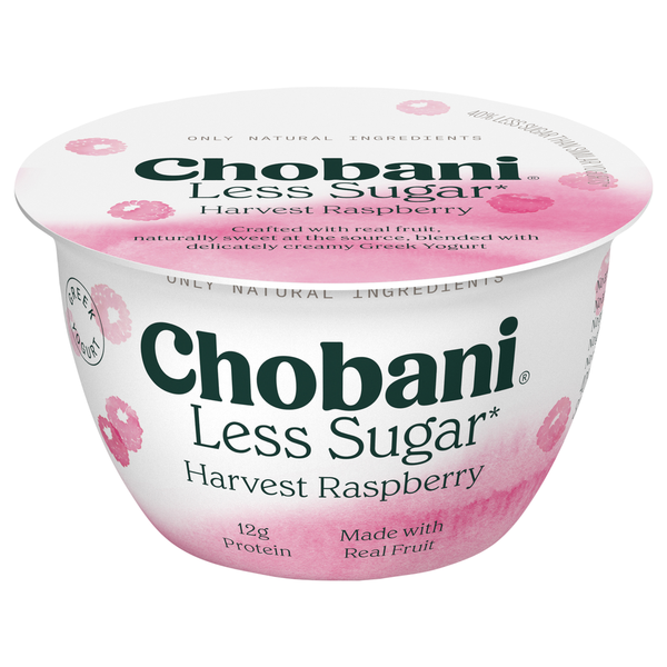 Yogurt Chobani Yogurt, Greek, Less Sugar, Reduced Fat, Harvest Raspberry hero