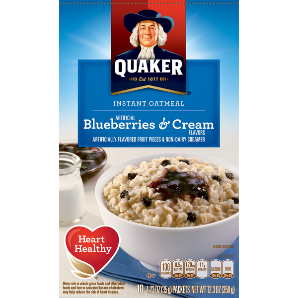 Hot Cereal & Pancake Mixes Quaker Oatmeal, Instant, Blueberries & Cream hero