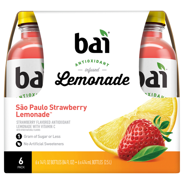 Fresh Fruits Bai Lemonade, Antioxidant Infused, Sao Paulo Strawberry, 6 Pack hero