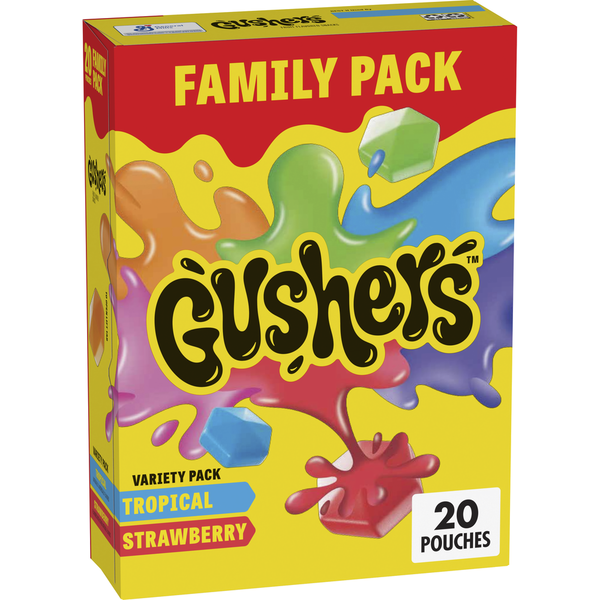 Fruit & Vegetable Snacks Gushers Tropical and Strawberry Fruit Flavored Snacks Family Pack hero