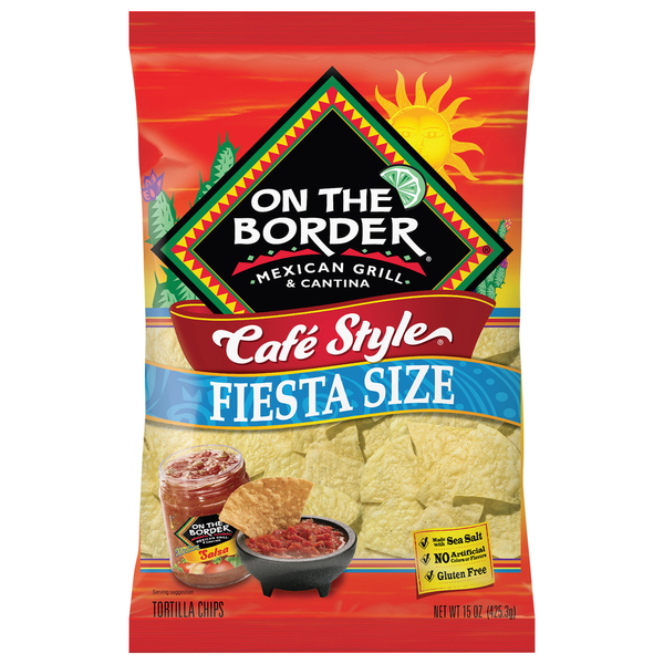 Chips & Pretzels On The Border Tortilla Chips, Cafe Style, Fiesta Size hero