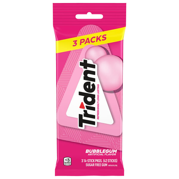 Candy & Chocolate Trident Sugar Free Gum, Bubblegum Flavor hero