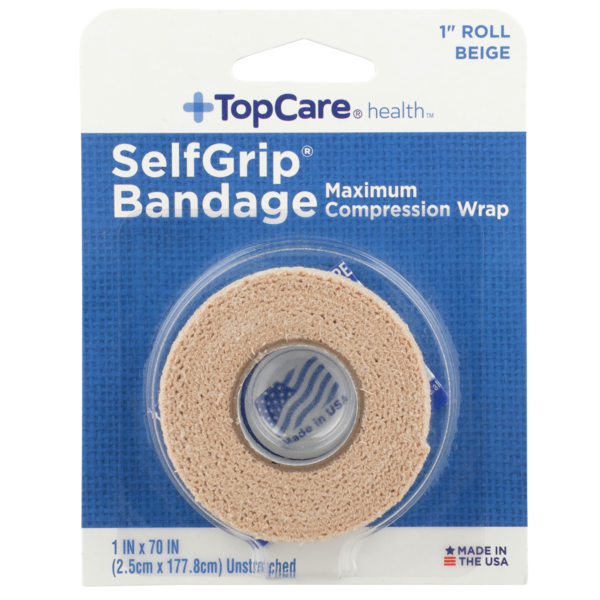 First Aid TopCare Selfgrip, Maximum Compression Wrap Bandage 1" Roll, Beige hero