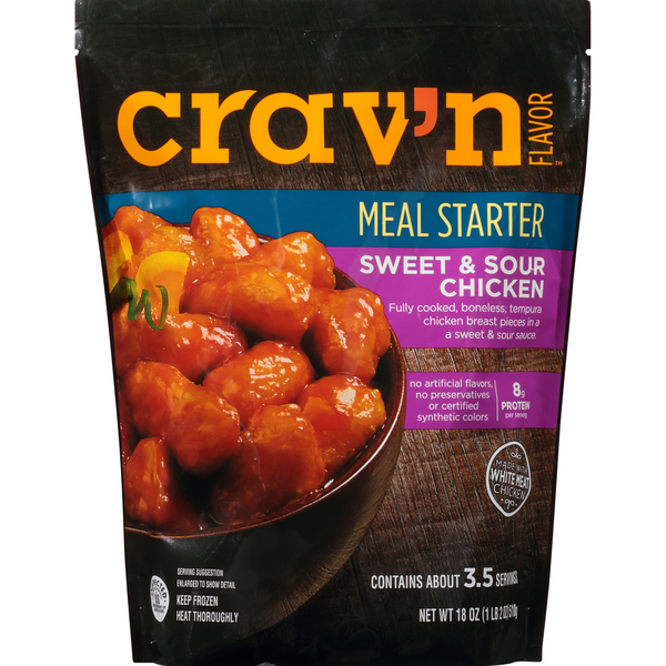 Frozen Meals Crav'n Flavor Sweet & Sour Chicken Fully Cooked, Boneless, Tempura Chicken Breast Pieces In A Sweet & Sour Sauce Meal Starter hero