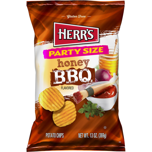 Chips & Pretzels Herr's Potato Chips, Honey BBQ Flavored, Party Size hero