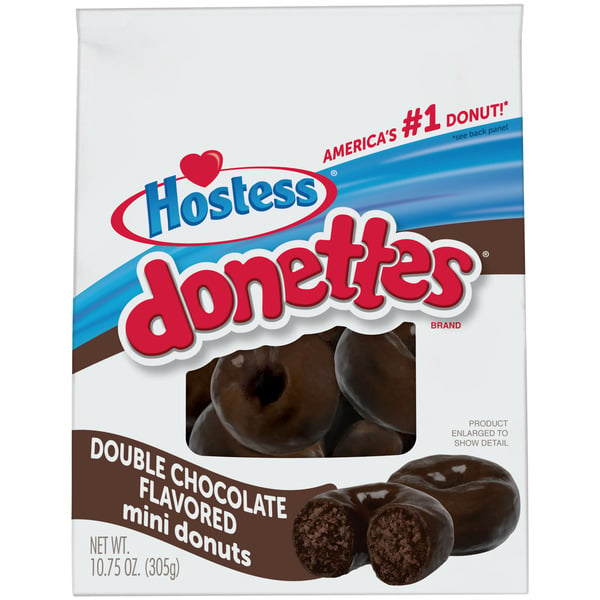 Breakfast Bakery Hostess Donettes Double Chocolate Frosted DONETTES Bag Mini Breakfast Donuts hero