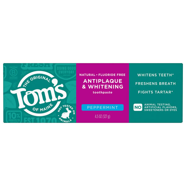 Oral Hygiene Tom's of Maine Antiplaque And Whitening Fluoride Free Mint Toothpaste hero