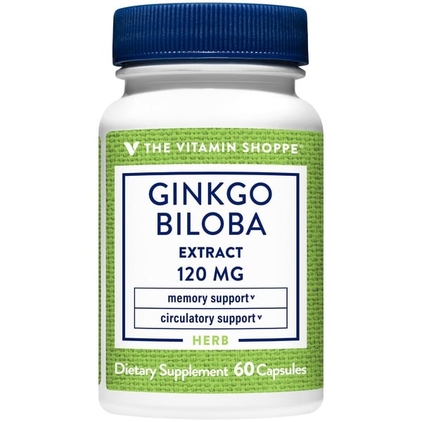 Brain & Memory Support The Vitamin Shoppe Ginkgo Biloba Extract - 120 MG - 24% Ginkgo Flavonol Glycosides (60 Capsules) hero