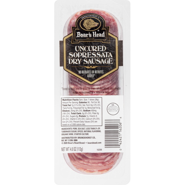 Deli Meats Boar's Head Uncured Sopressata Dry Sausage hero