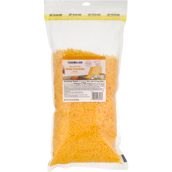 Packaged Cheese Food Lion Shredded Mild Cheddar Cheese hero