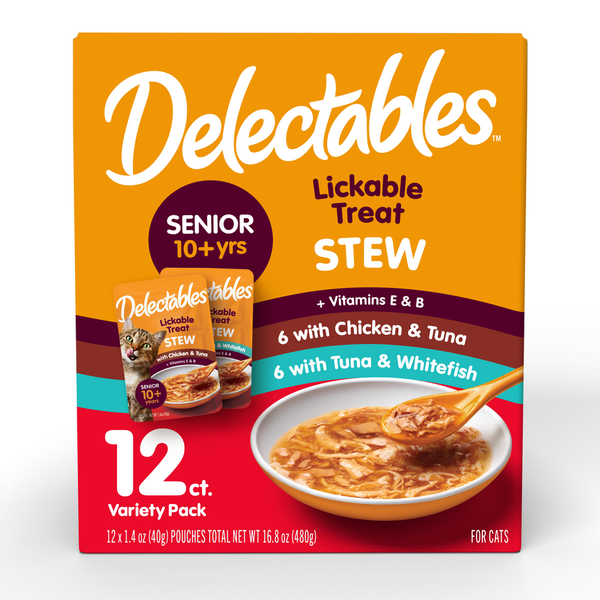 Delectables Lickable Stew Treats, Senior 10yrs+, 12 Pack Variety hero