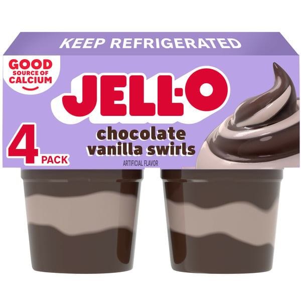 Pudding & Desserts Jell-O Original Chocolate Vanilla Swirls Refrigerated Pudding Cup Snacks hero