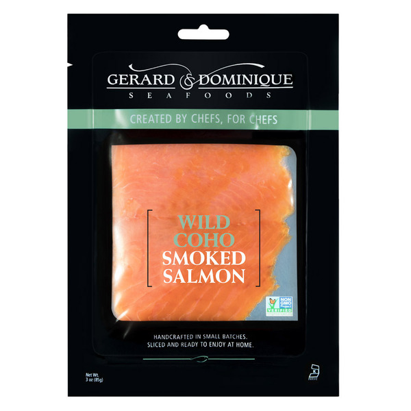 Seafood Gerard & Dominique Seafoods Wild Coho Smoked Coho Salmon, lox style. hero