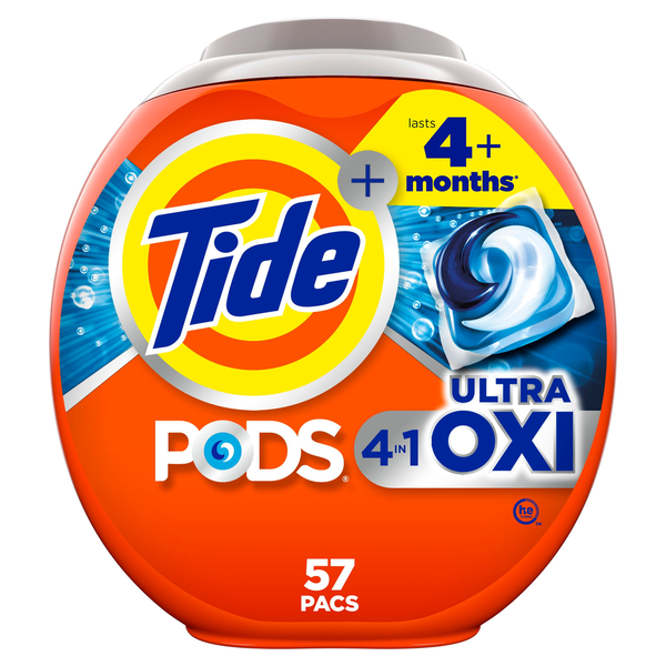 Laundry Tide PODS Liquid Laundry Detergent Packs, 4-in-1 Ultra Oxi hero