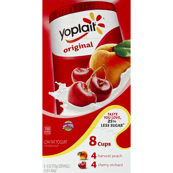 Yogurt Yoplait Yogurt, Low Fat, Harvest Peach, Cherry Orchard hero