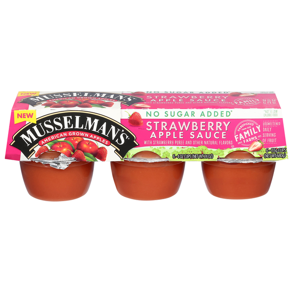 Musselman's Apple Sauce, No Sugar Added, Strawberry hero