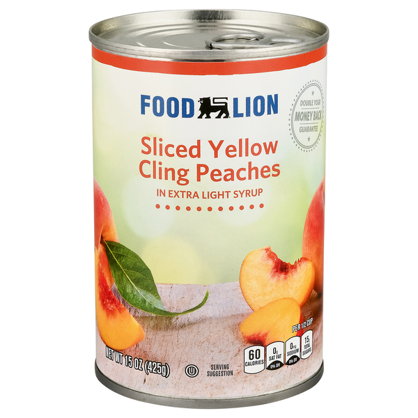 Canned Fruit & Applesauce Food Lion Peaches, Yellow Cling, Sliced hero