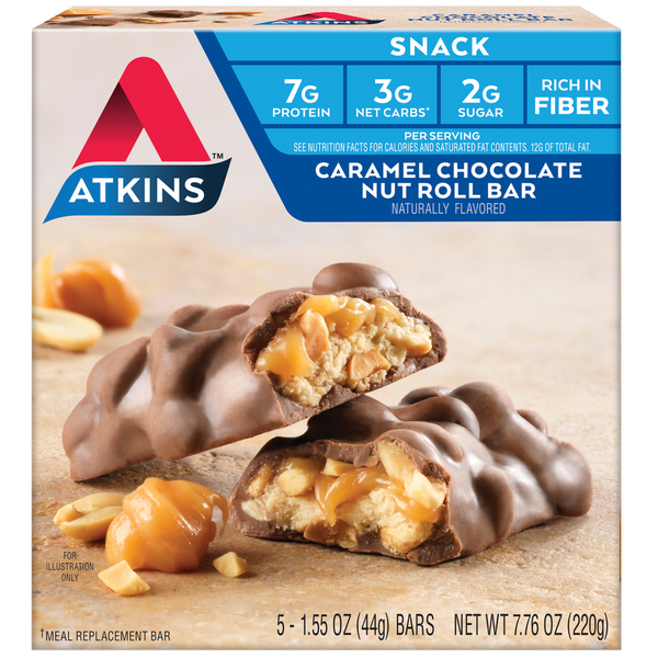 Protein & Nutritional Bars Atkins Snack Bar, Caramel Chocolate Nut Roll hero