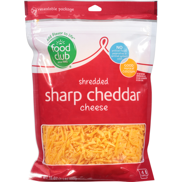 Packaged Cheese Food Club Shredded Cheese, Sharp Cheddar hero