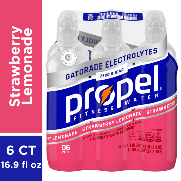 Water, Seltzer & Sparkling Water Propel Electrolyte Water Beverage, Strawberry Lemonade, 6 Pack hero