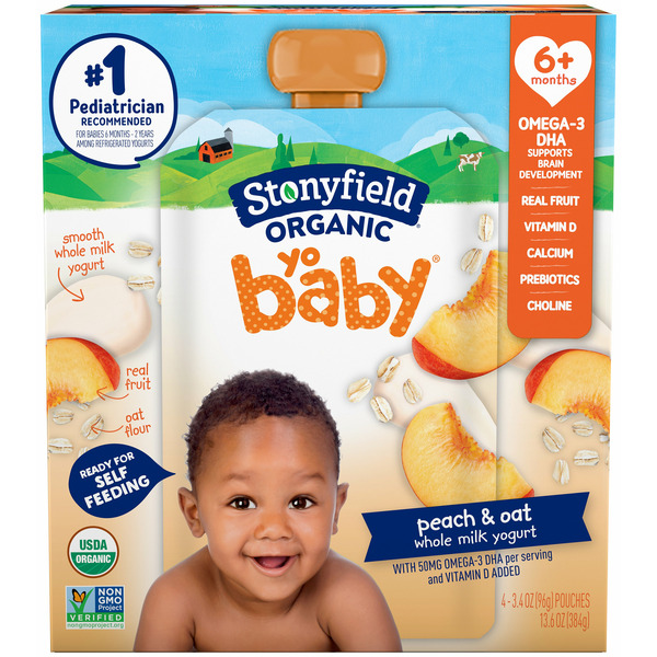 Yogurt Stonyfield Organic Whole Milk Baby Yogurt Pouches Peach & Oat 3. hero