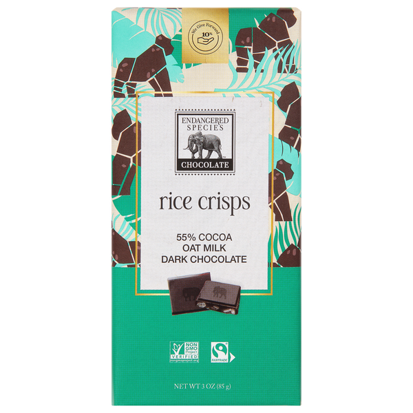 Candy & Chocolate Endangered Species Dark Chocolate, Rice Crisps, Oat Milk, 55% Cocoa hero