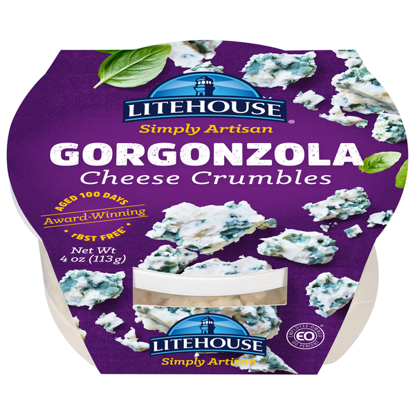 Packaged Cheese Litehouse Cheese Crumbles, Gorgonzola hero