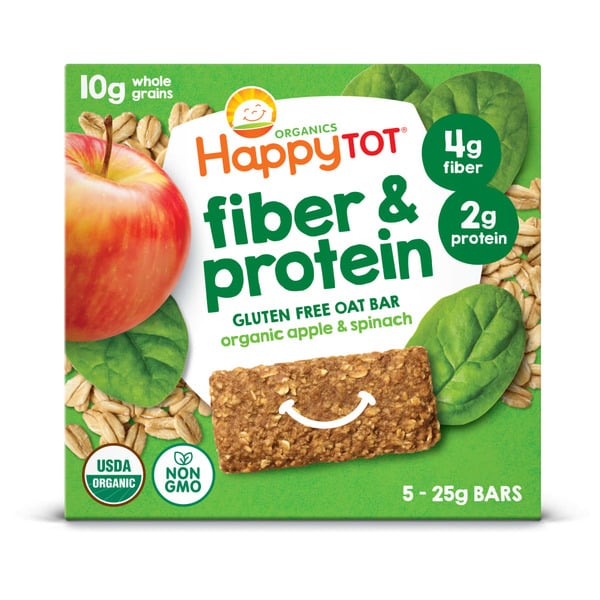 Breakfast Bars & Pastries Happy Tot Organics Fiber & Protein Gluten Free Oat Bar Organic Apples & Spinach hero