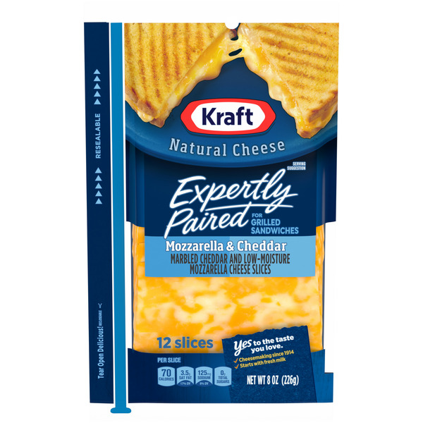 Specialty Cheeses Kraft Mozzarella & Cheddar Cheese Slices for Grilled Cheese Sandwiches hero