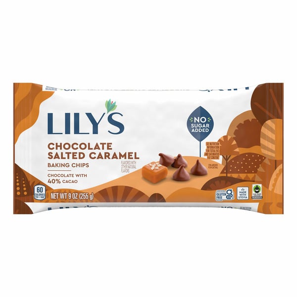 Baking Ingredients Lily's Chocolate Salted Caramel Flavored No Sugar Added Baking Chips hero