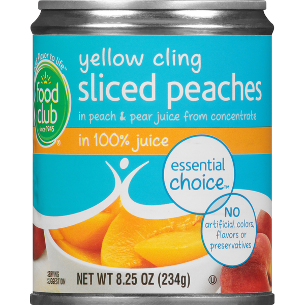 Fresh Fruits Food Club Peaches in 100% Juice, Yellow Cling, Sliced hero