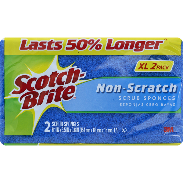 Cleaning Products Scotch-Brite Sponges, Scrub, Non-Scratch, Xtra Large, 2 Pack hero